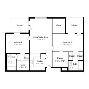 Two Bedroom - 1050 square feet